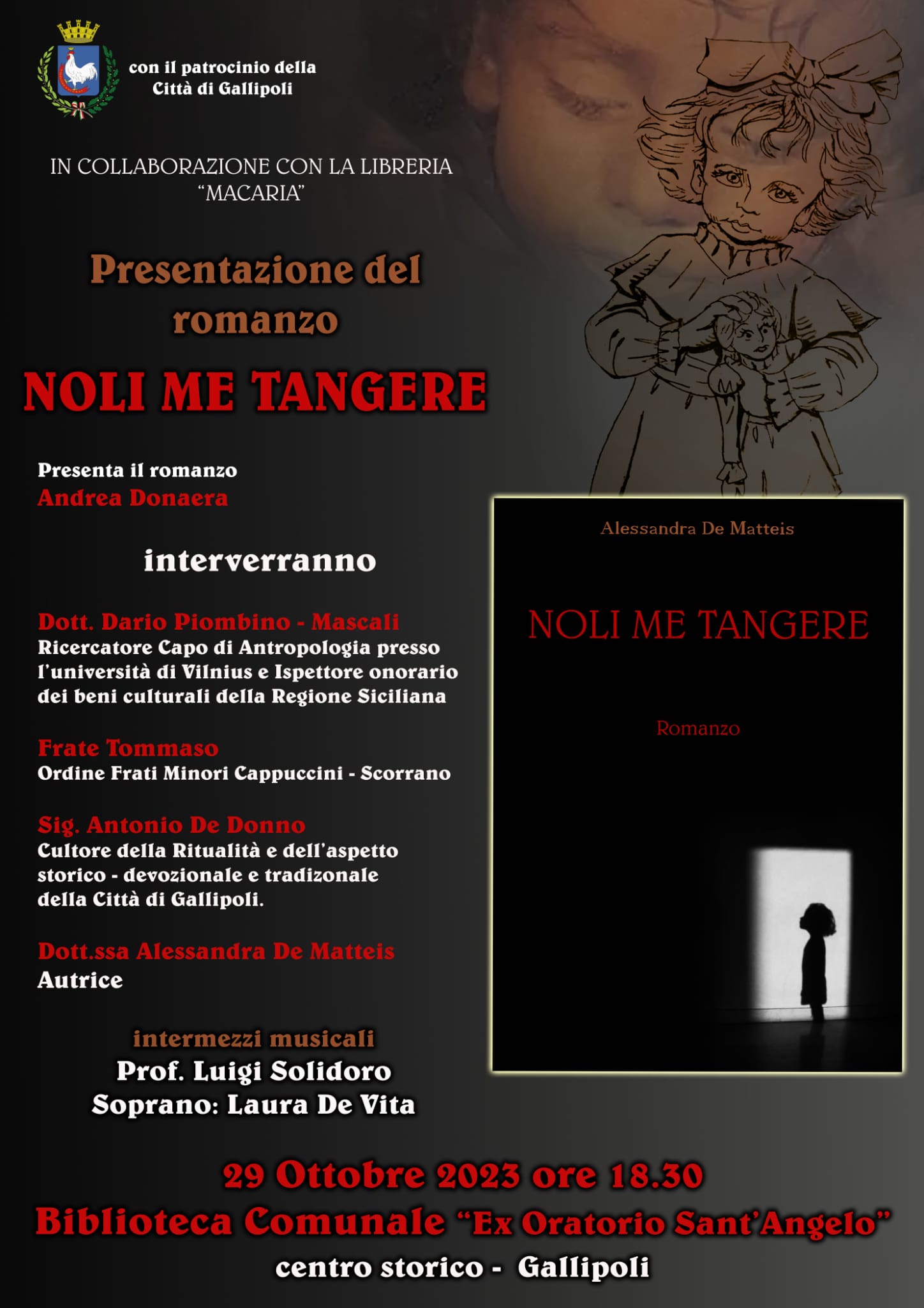 locandina presentazione del libro di Alessandra De Matteis dal titolo NOLI ME TANGERE