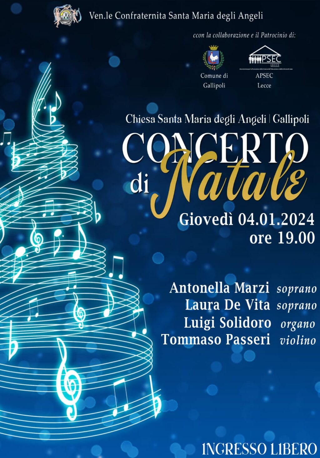 locandina concerto nella chiesa di s. maria degli angeli gennaio 2024