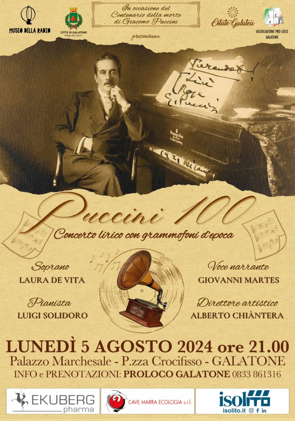 Concerto lirico con grammofoni d’epoca - Galatone - PUCCINI 100