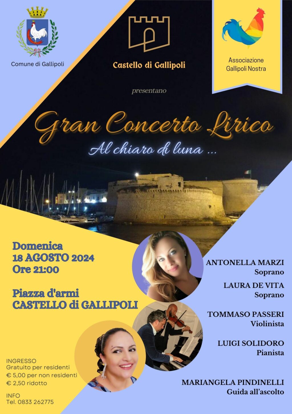 locandina del concerto lirico organizzato da Gallipoli Nostra al castello di Gallipoli