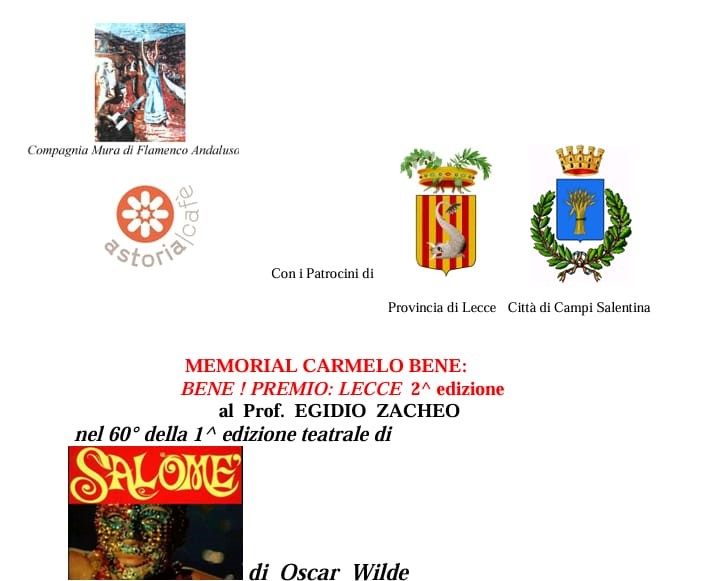 Locandina secondo memorial Carmelo Bene