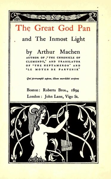Copertina originale della prima edizione del racconto “ Il grande Dio Pan “ pubblicata da John Lane nel 1894
